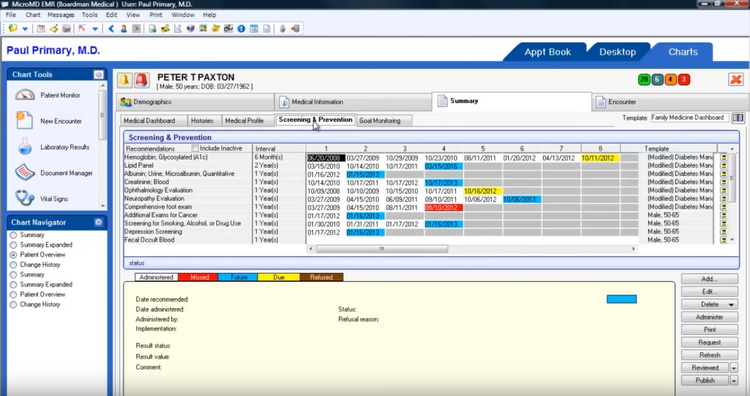 Screening and prevention recommendations MicroMD EMR Software
