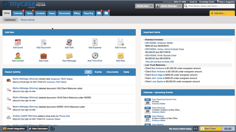 MyCase Dashboard eDiscovery Software