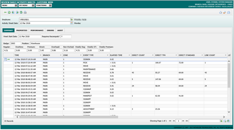 Latitude WMS Daily Activity Sheets Vendor Managed Inventory Software