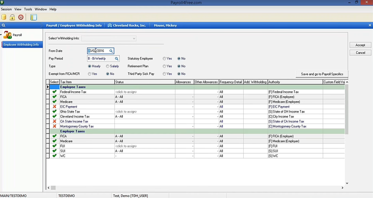Payroll4Free Employee Witholding Information Free Payroll Software