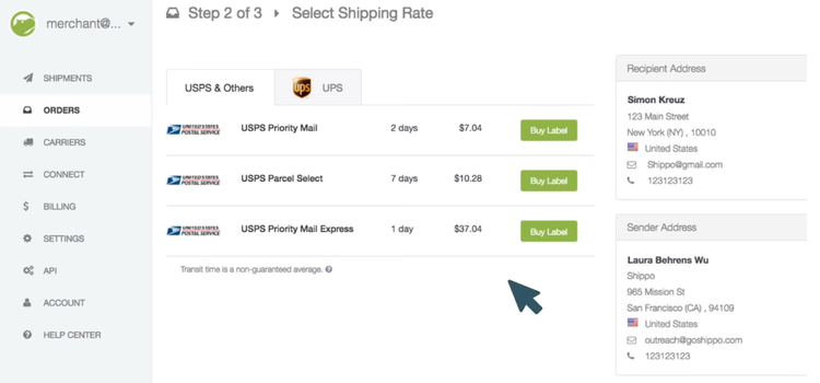 Select shipping rate multi-carrier shipping software