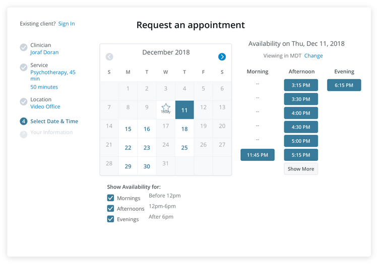 SimplePractice Schedule an Appointment