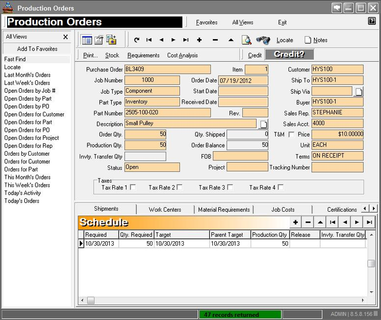 SMARTer Manager Production Orders