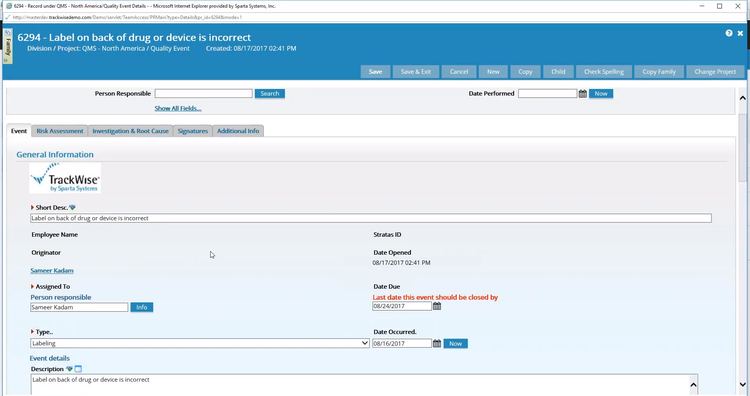 TrackWise Events QMS Software