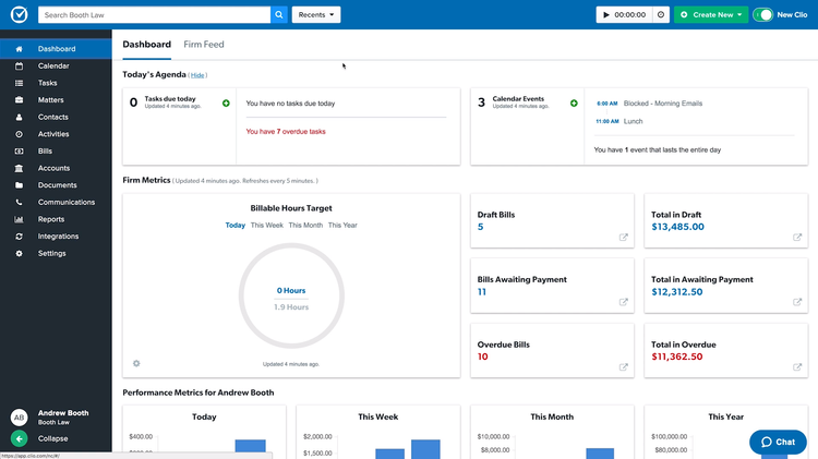 Clio Dashboard Case Management Software