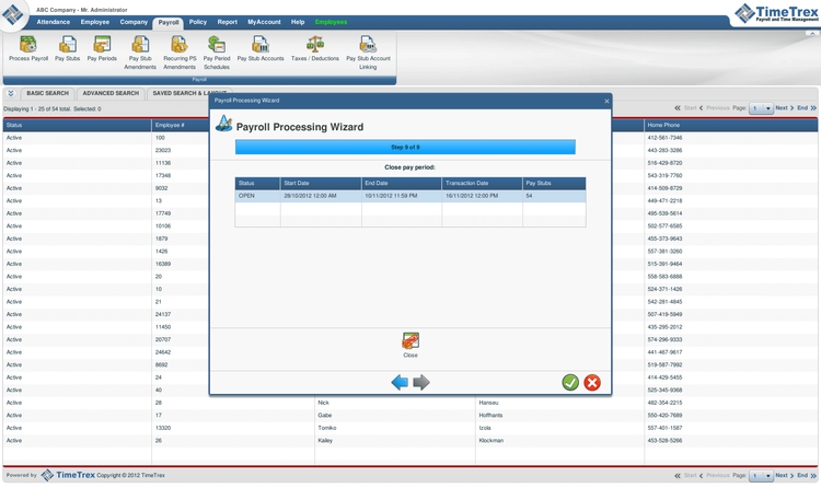 TimeTrex Payroll Processing Wizard