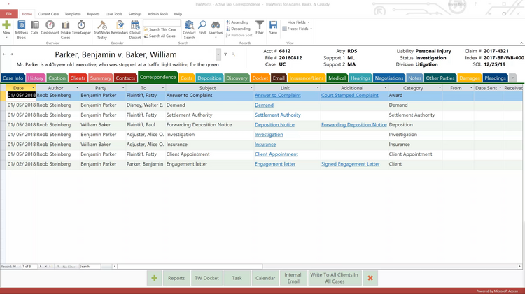 Trialworks Correspondence Case Management Software