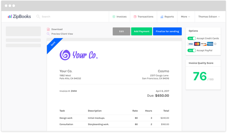 ZipBooks Custom Invoice