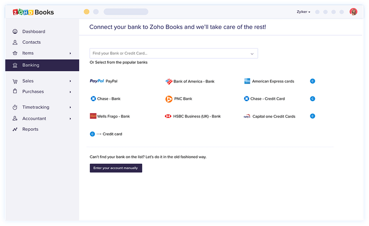 Zoho Books Bank Account Link