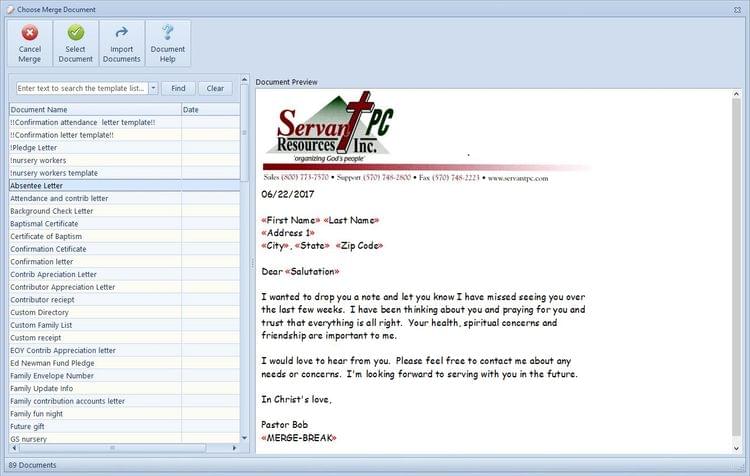 Servant Keeper Church Accounting Software Letters