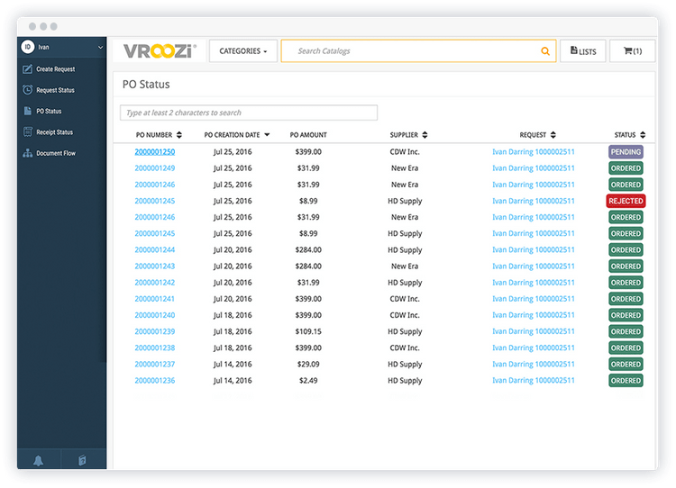 Vroozi PO Status Procurement Software