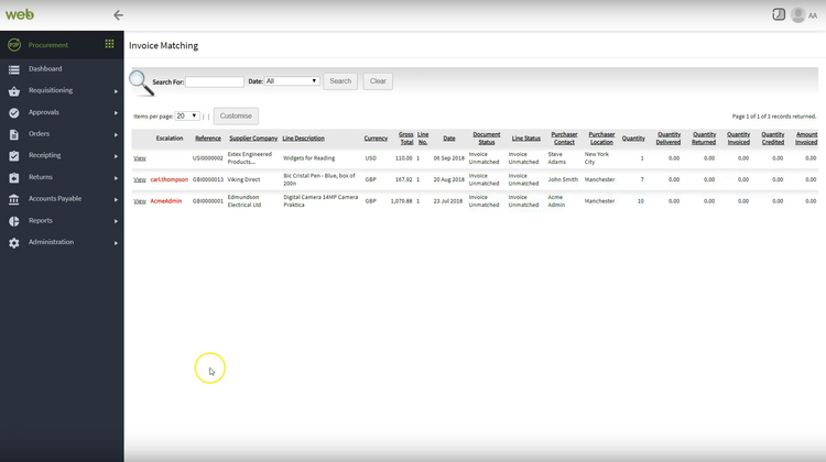 web3 Invoice Matching Procure to pay software