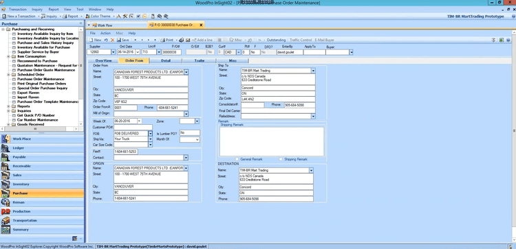 WoodPro InSight Purchase Order Building Materials Software