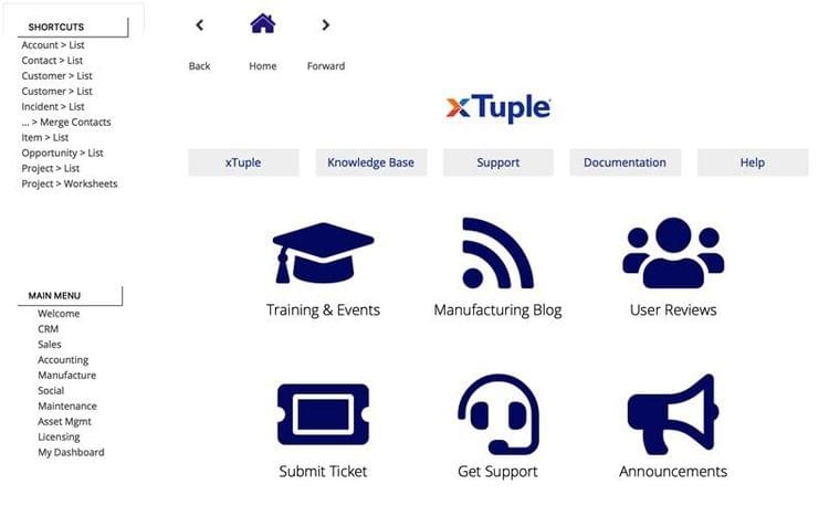 xTuple Application Homepage Open Source ERP Software
