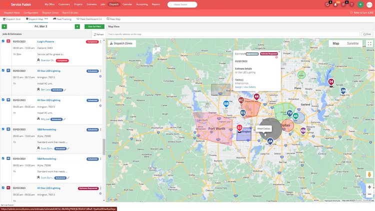 Service Fusion Dispatch Map