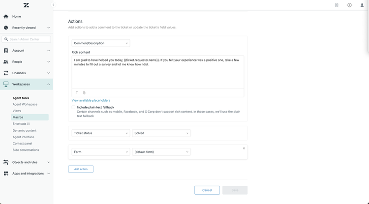 Completed Zendesk Macro