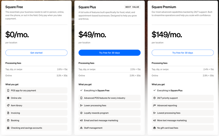 Square Pricing