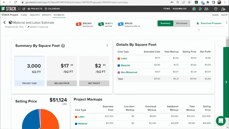 STACK Takeoff and Estimate Dashboard