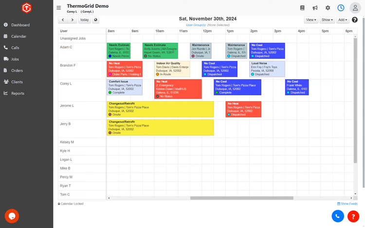 ThermoGrid Disaptch Calendar