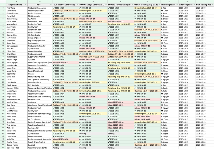 Training Matrix Manual System