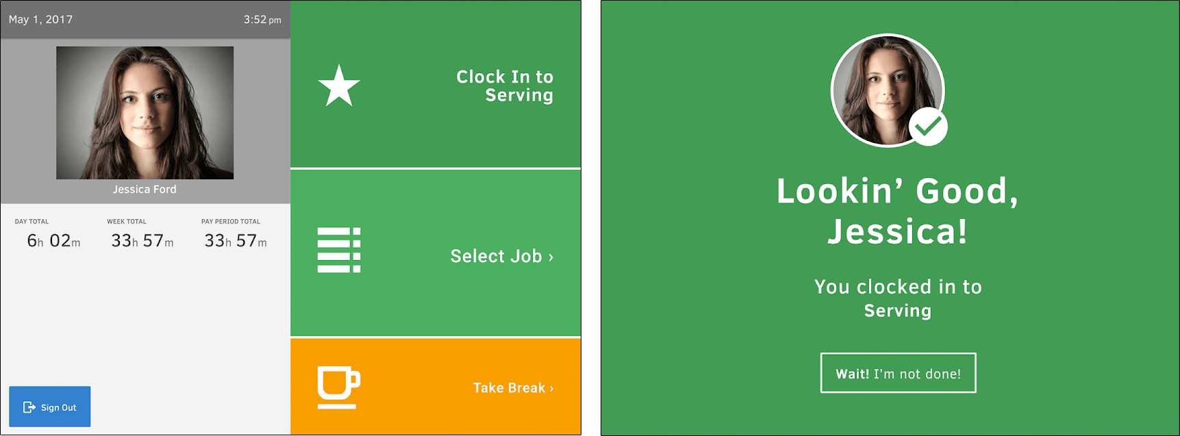 Screenshots of Tsheets Kiosk