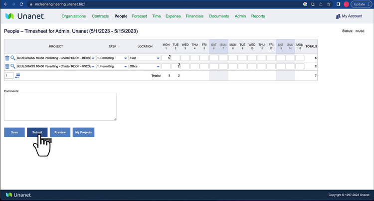 Unanet Time Tracking Screenshot