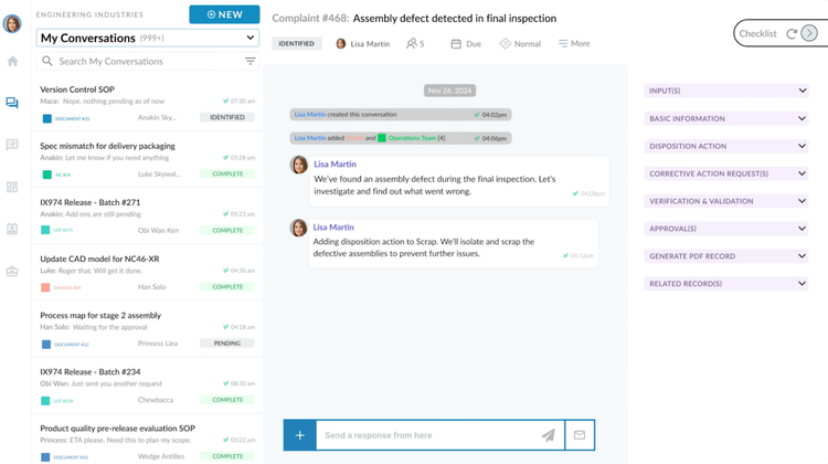 Unifize EQMS Conversation Collaboration