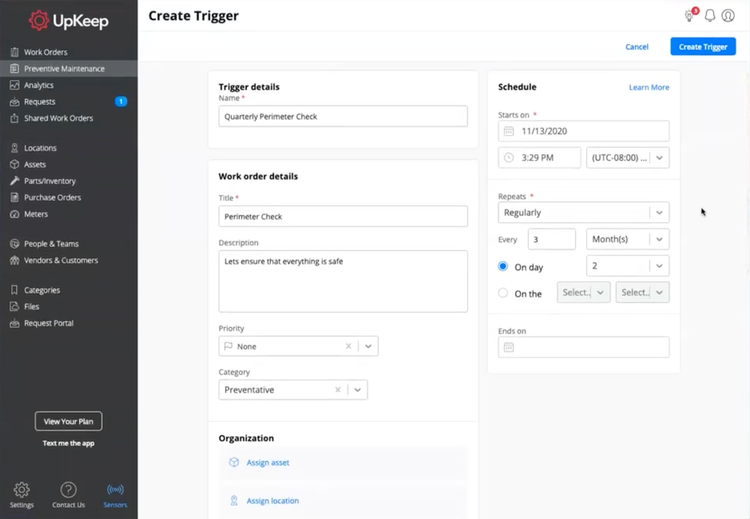 UpKeep Trigger Creation For PM Scheduling