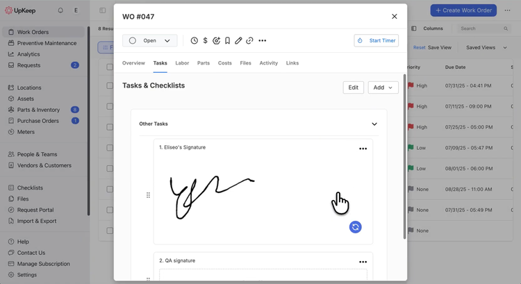 UpKeep Work Order Signatures