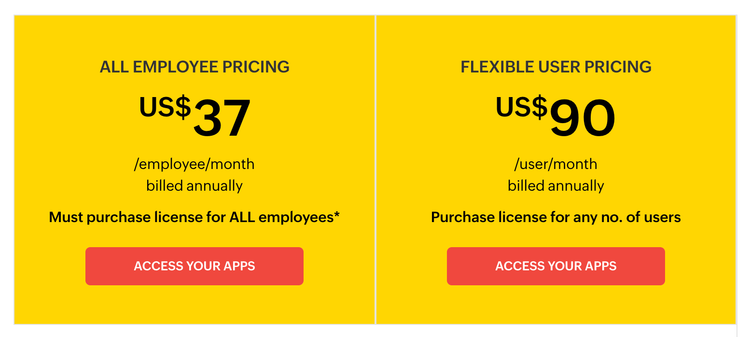 Zoho One Pricing Screenshot
