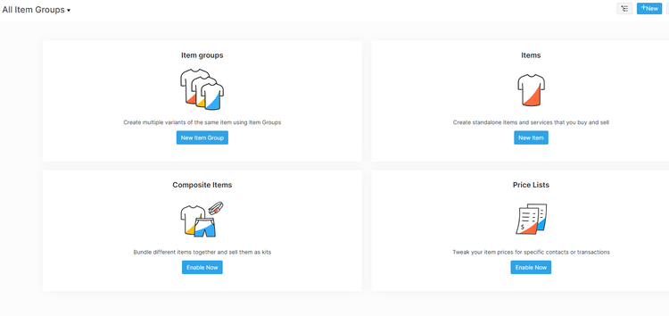 Zoho Item Groups